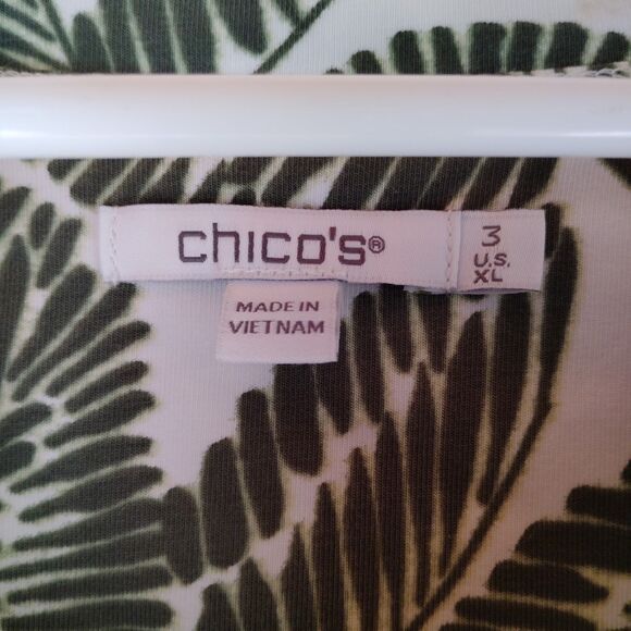 Chico’s Foliage 3/4 Sleeve Perfect Tee Top Sz 3 XL green Leaves - Picture 4 of 8